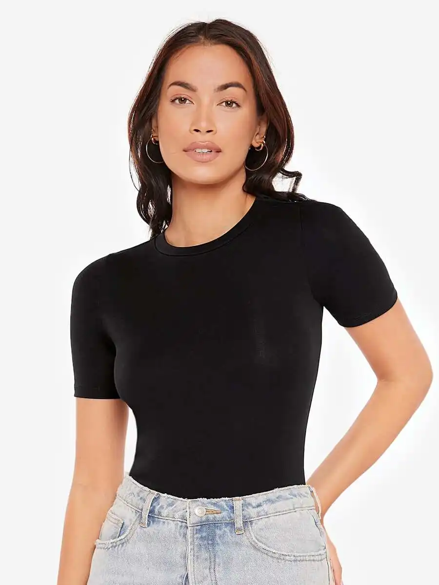 Solid Form Fitted Bodysuit for Women