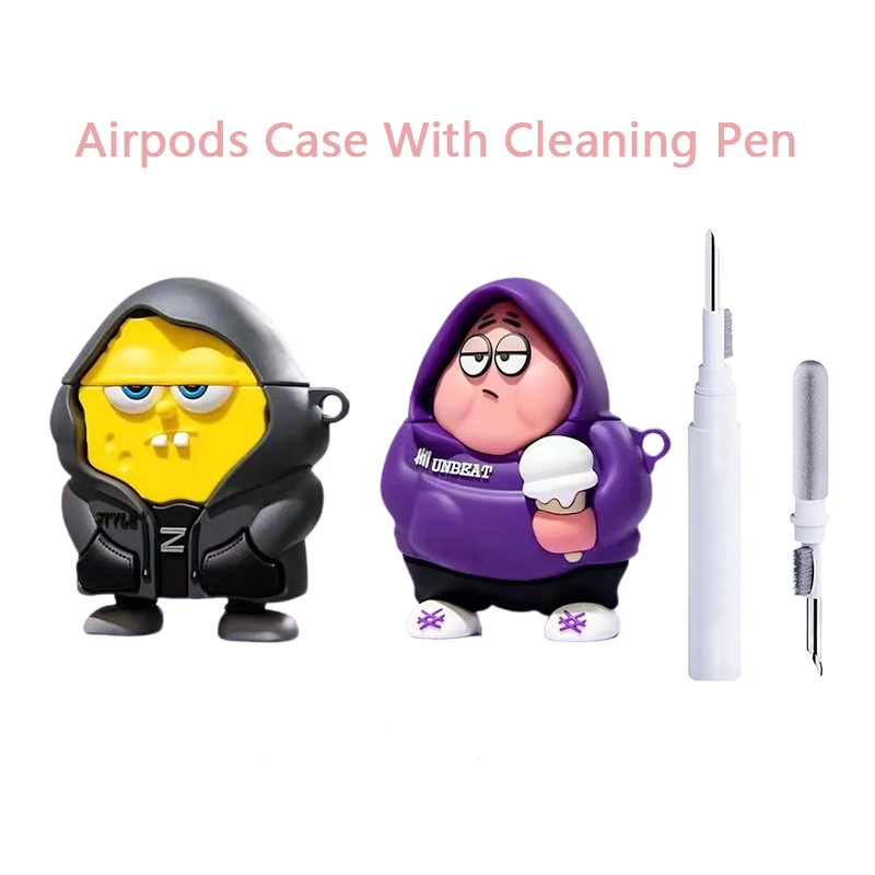 

For Airpods Pro 2 Case,3D SpongeBob Patrick Star Toy Silicone Earphone Protective Cover For Airpods 4/3/2/1 For Kids Boys Girls