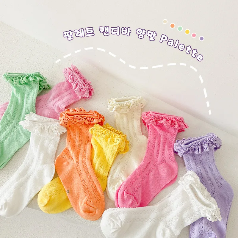 

Sweet Summer Socks Fancy Lace Socks Girls Summer Solid Thin Socks 1-12Y Kids Cotton Crew Socks 3 Pairs