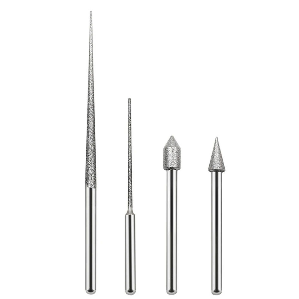 4pcs 3mm Shank Diamond Grinding Head Grinding Needle Bit Burr Mini Drill For Metal Glass Jade Engraving Drilling Carving Tool