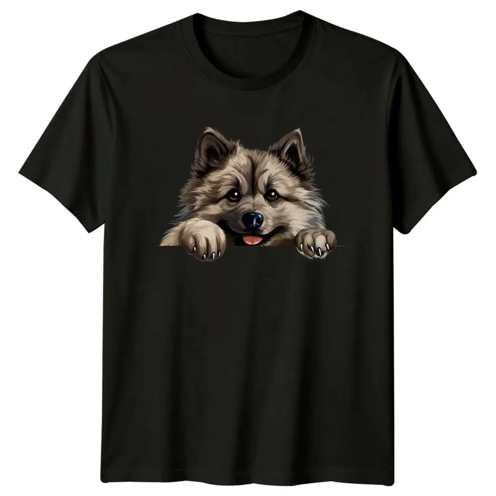 Süßes Keeshond Hunderasse Peekaboo T Shirt Hundeliebhaber vintage Washed graphic Casual Soft streetwear fashion Versatile homme