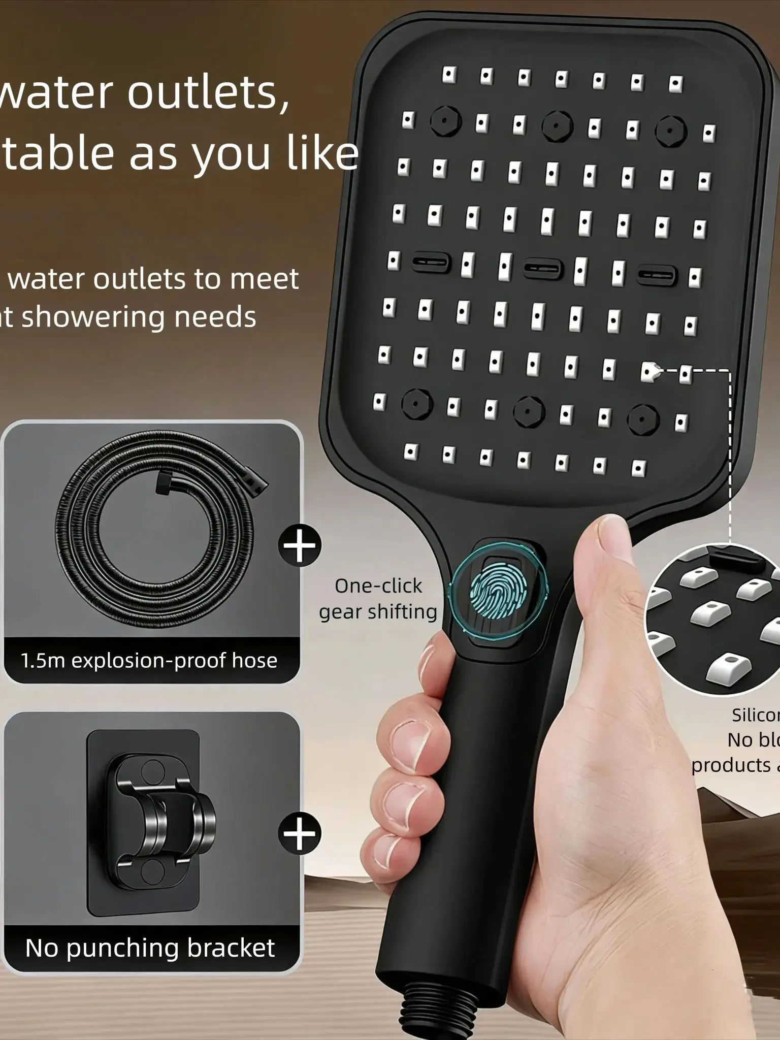 

Adjustable Shower Head 6 Mode Rainfall Shower Large Flow Showerhead High Pressure Water Saving Shower Mixer Bathroom Accessories