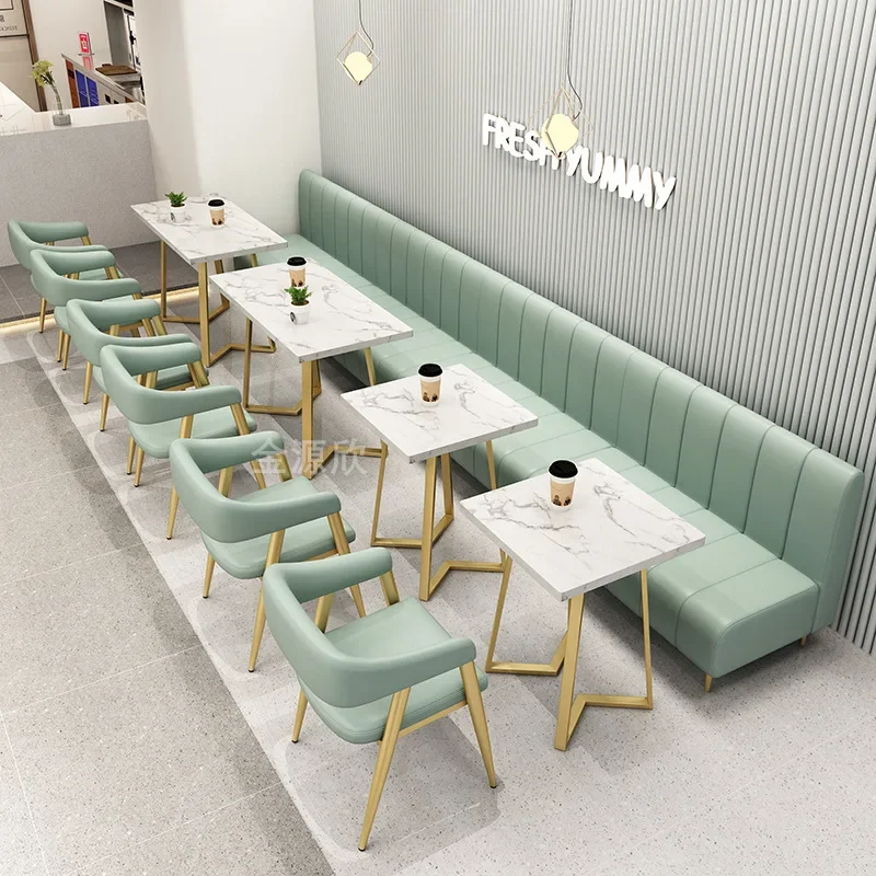 Customized simple milk tea shop table and chair cafe sofa fresh and casual negotiation reception double card seat table and chai