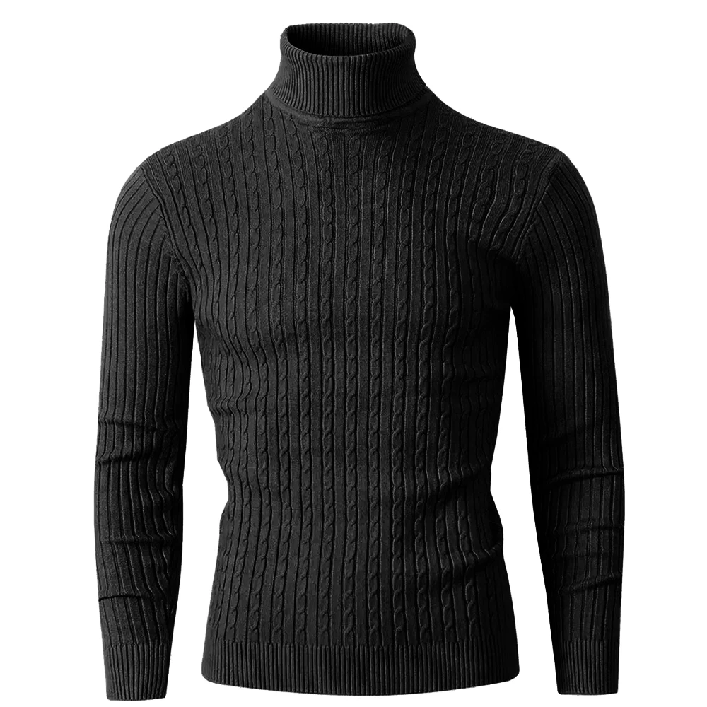 Zimowy męski sweter z dzianiny z golfem Casual Slim Fit Tops Ciepłe swetry fitness Czarny sweter oversize z wzorem Twist