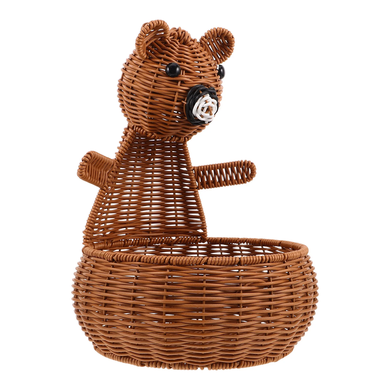 

Bear Shaped Imitation Rattan Storage Basket Decorative Plastic Fruit Holder for Kitchen Countertop Living Room Dining Table