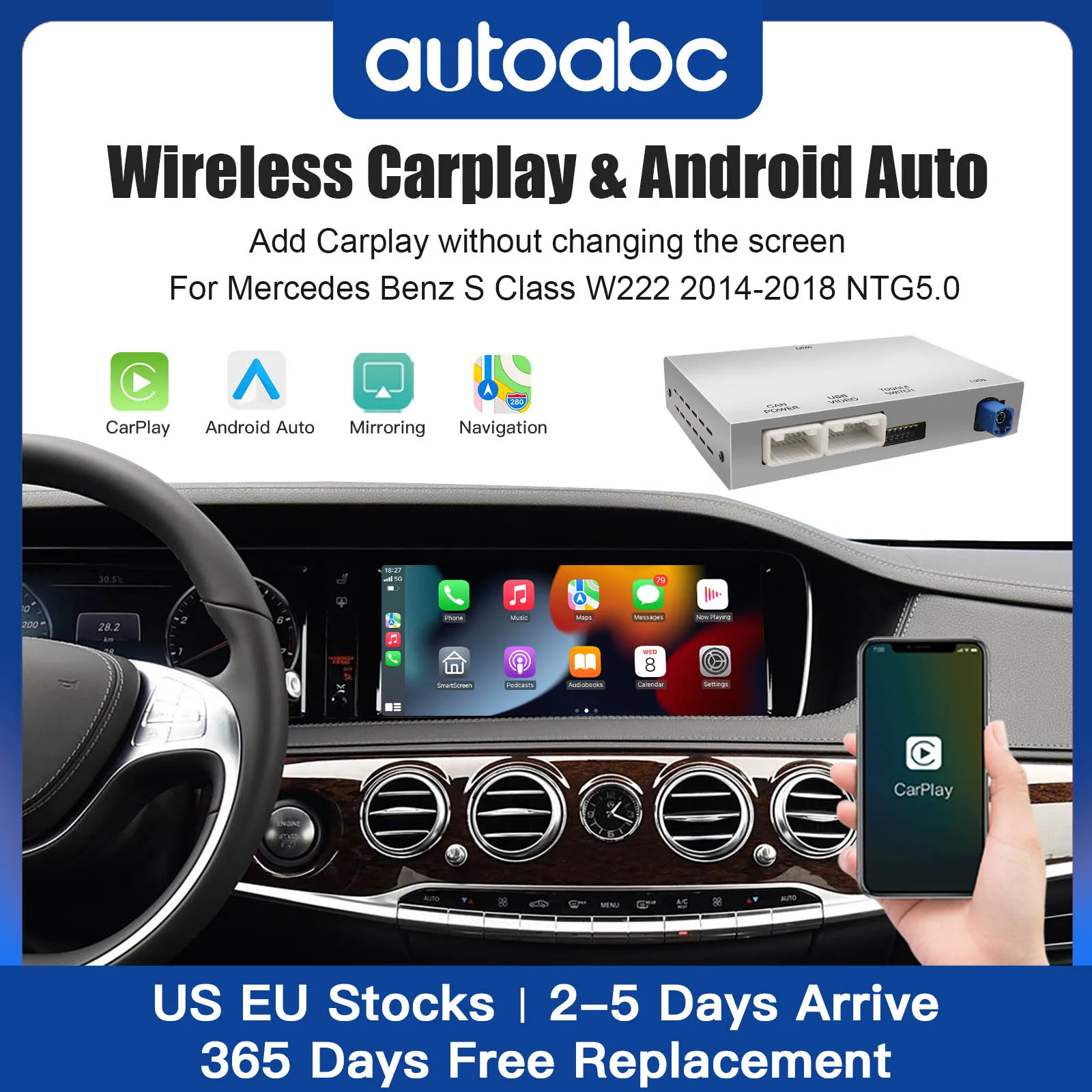 Drahtloses CarPlay Android Auto für Mercedes Benz S-Klasse W222 W217 2014-2018NTG5.0 mit Unterstützung für Kamerafunktionen Mirror Link