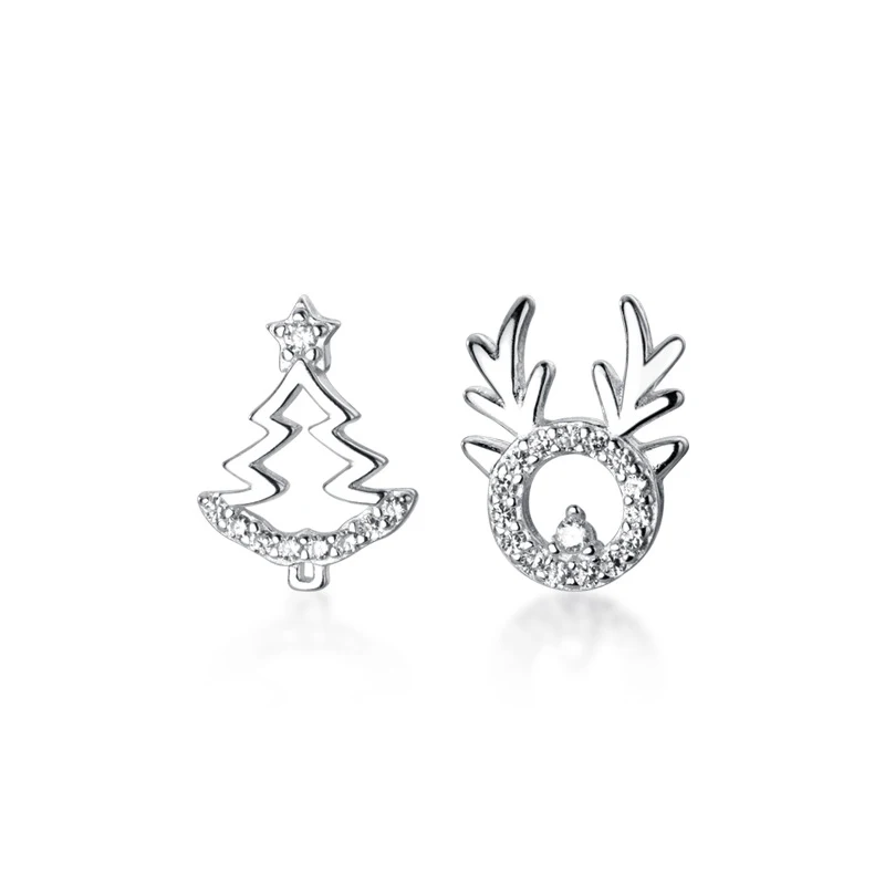 MODIAN New Animal Plant Asymmetry Stud Earring dla kobiet 925 Sterling Silver Christmas Tree Elk Pattern Ear Pin Fine Jewelry — zdjęcie 6