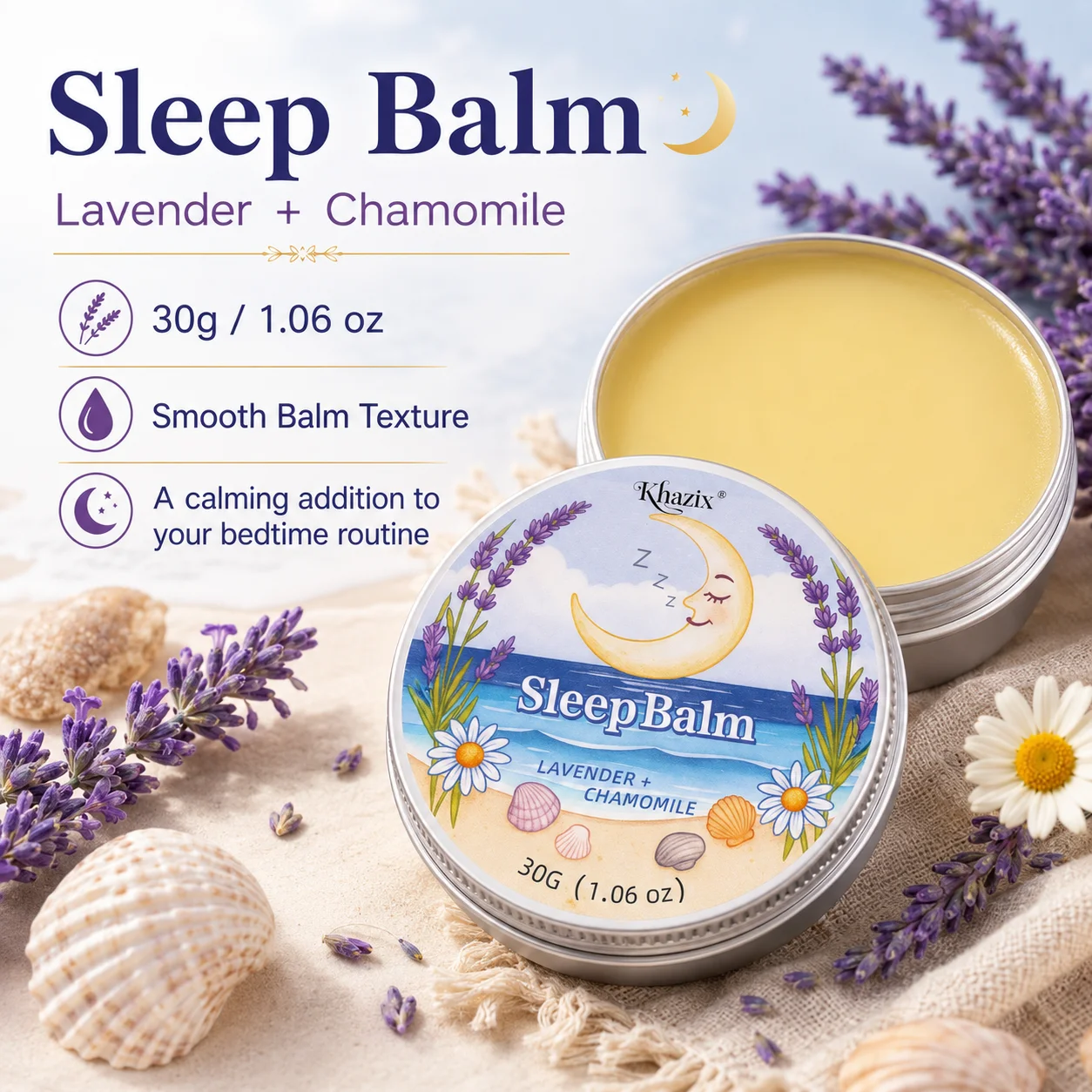 30g Sleep Balm Lavender Chamomile Nighttime Balm Calming Aroma Smooth Skin Friendly Pocket Size for Bedtime Routine Trave