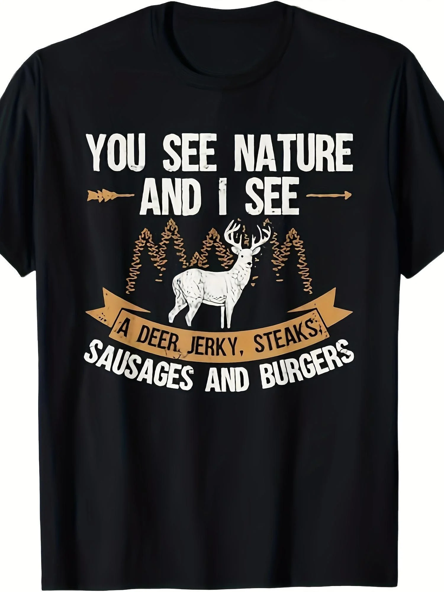 Men's Funny Hunting T-Shirt Graphic Loose Fit Tee Outdoor Shirt for Hunting Camping Bbqs Parties Humorous Gift for Hunters