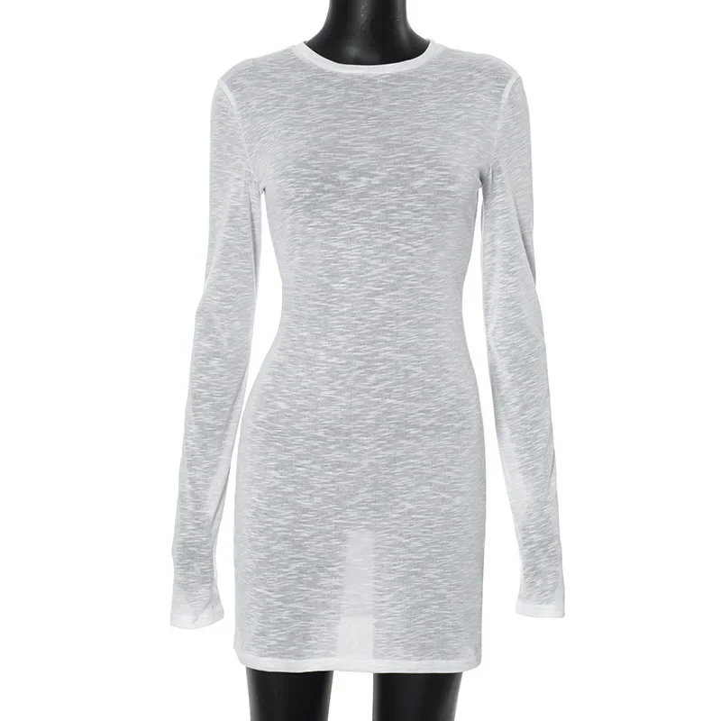 Casual Long Sleeve White Bodycon Mini Dress Outfits for Women Autumn Winter Y2K Streetwear O Neck Short Dresses Vestido Gift