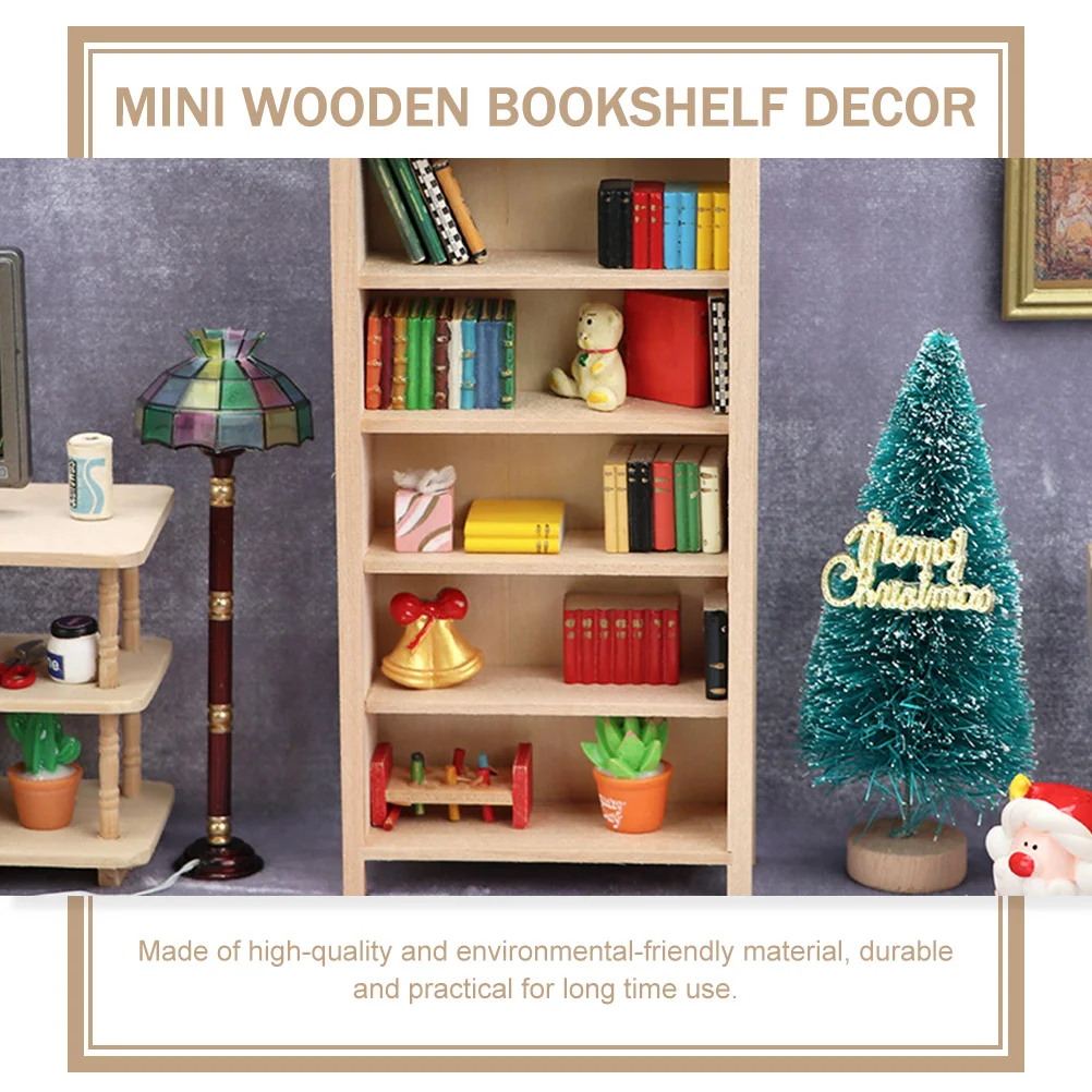 Mini Bookcase House Vertical Bookshelf Solid Wood Miniature Furniture Decoration Study Ornament Micro Scene Model Wooden