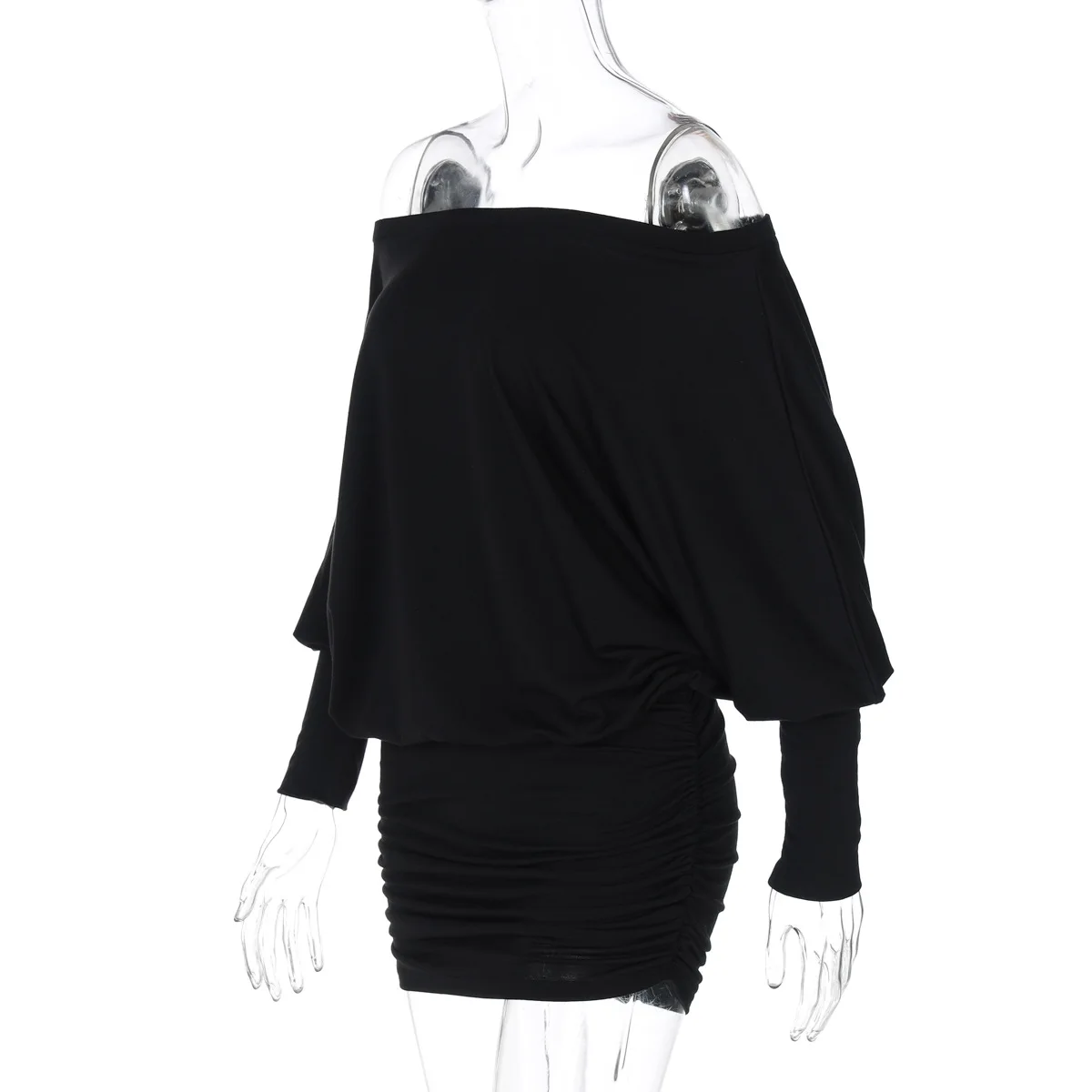 Unregelmäßiges Schulterfreies Sexy Mini-Kurzkleid Party Clubwear Damen Sexy Einfarbig Elegant Lässig Modisch Frühling Sommer Rock – Detail 2