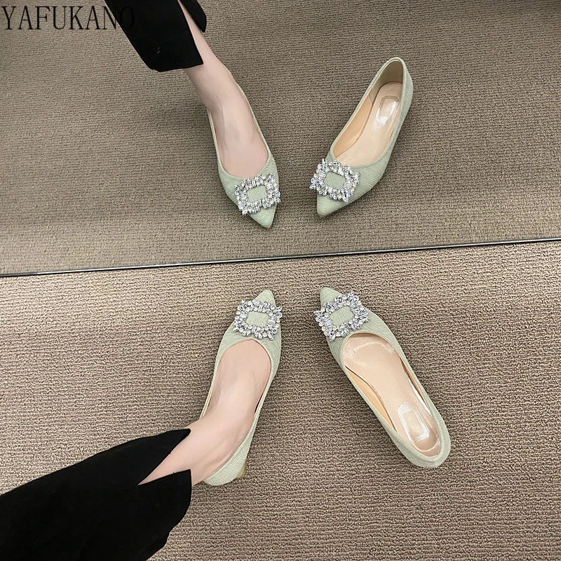 Luxurious Rhinestone Buckle Decor Point Toe Chunky Heeled Pumps Elegant Party Wedding Shoes Low Heel Comfort Office Work Shoes