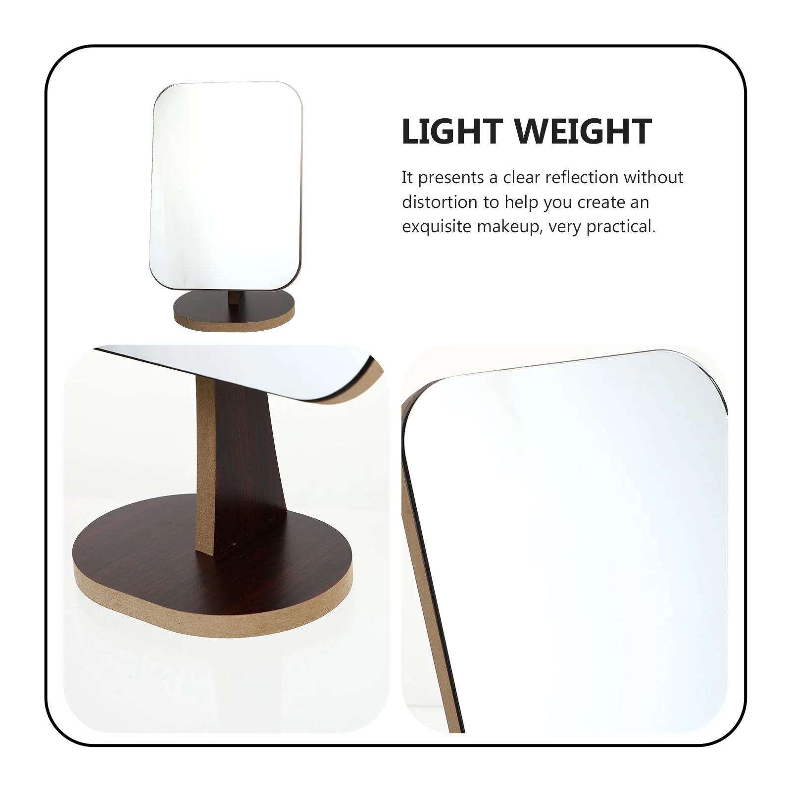

1pc Desktop Rotatable Makeup Mirror High-Definition Table Mirror Durable Movable Wooden Base Countertop Bedroom Use