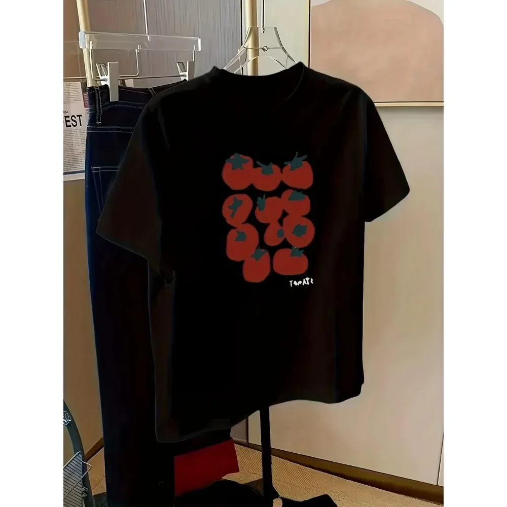 Cute Tomato Graphic T Shirt Men Women Summer Casual Short Sleeve Crew Neck Loose Vegetable Print Harajuku Kawaii Aesthetic Top