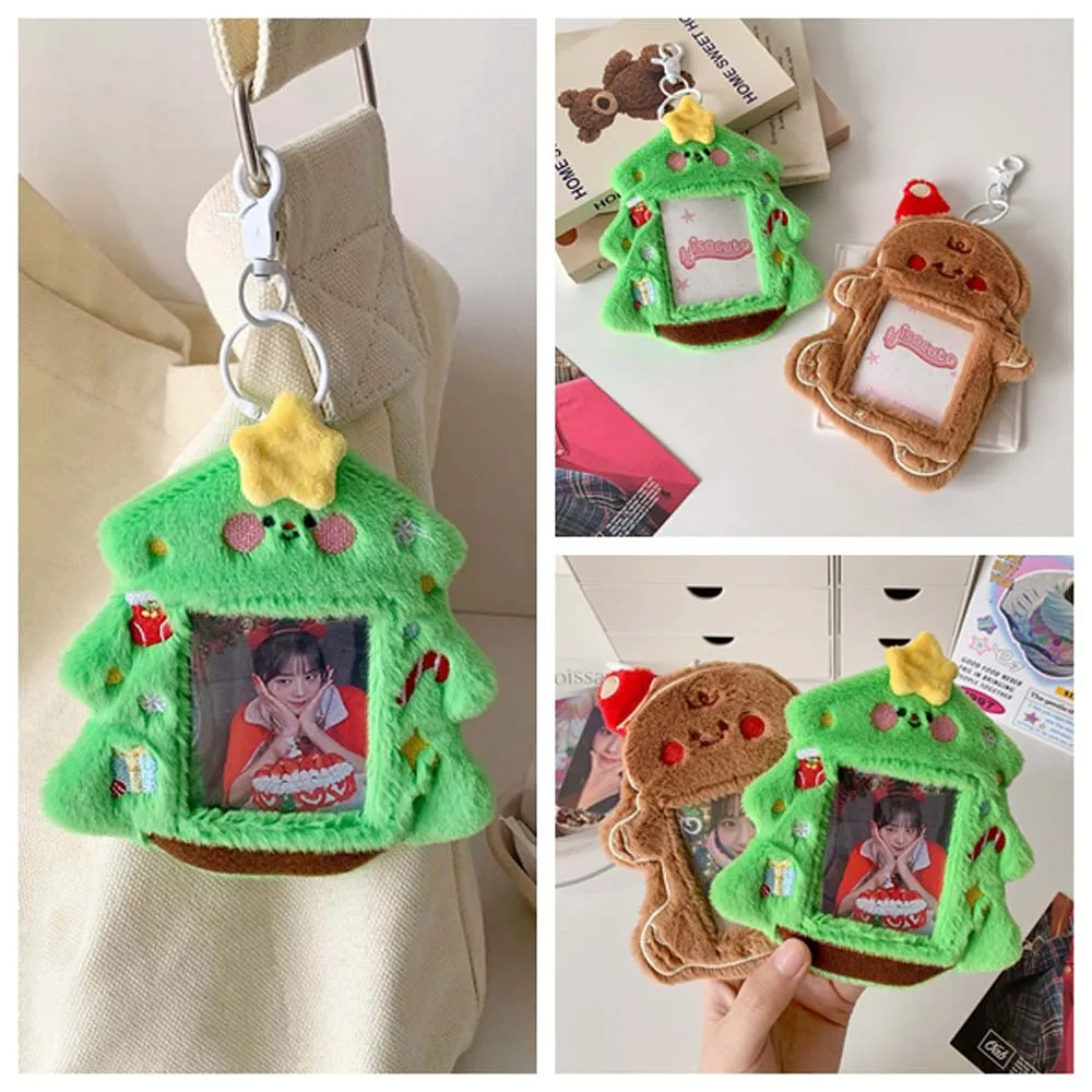 

With Keychain Plush Photocard Holder Korean Style Christmas Tree Cartoon Card Cover ID Card Cover Cute Pendant