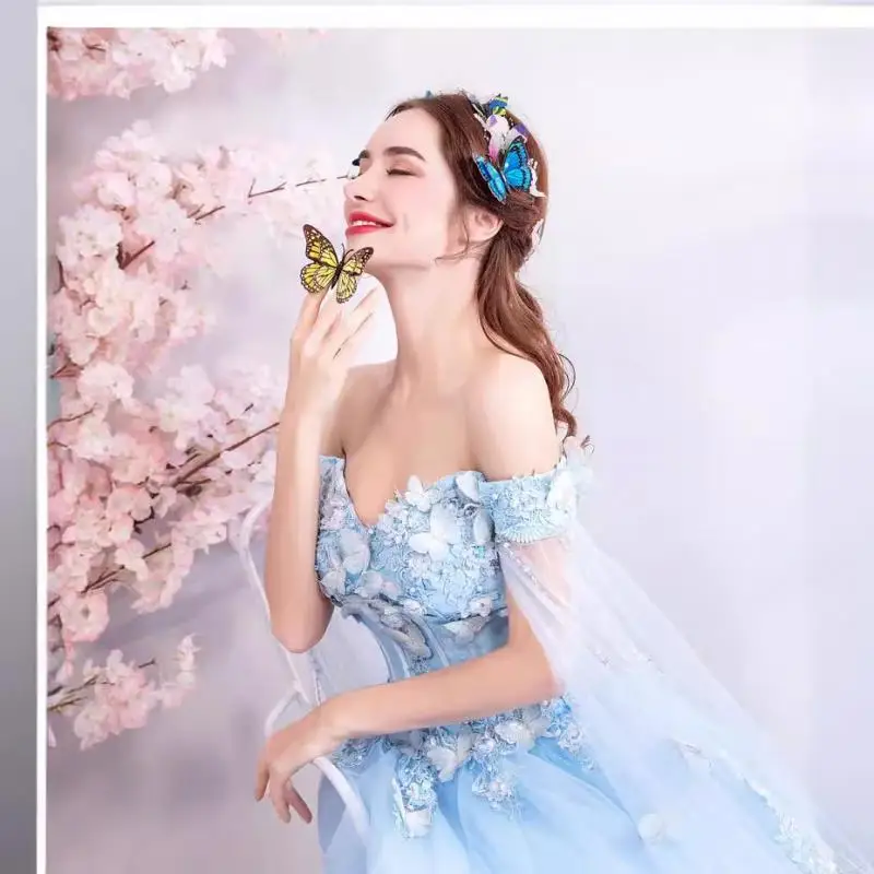 Off Shoulder Butterfly Cloak Fairy Style Bridal Wedding Toast Dress 2025 Banquet Annual Meeting Fashion Evening Dress Customized