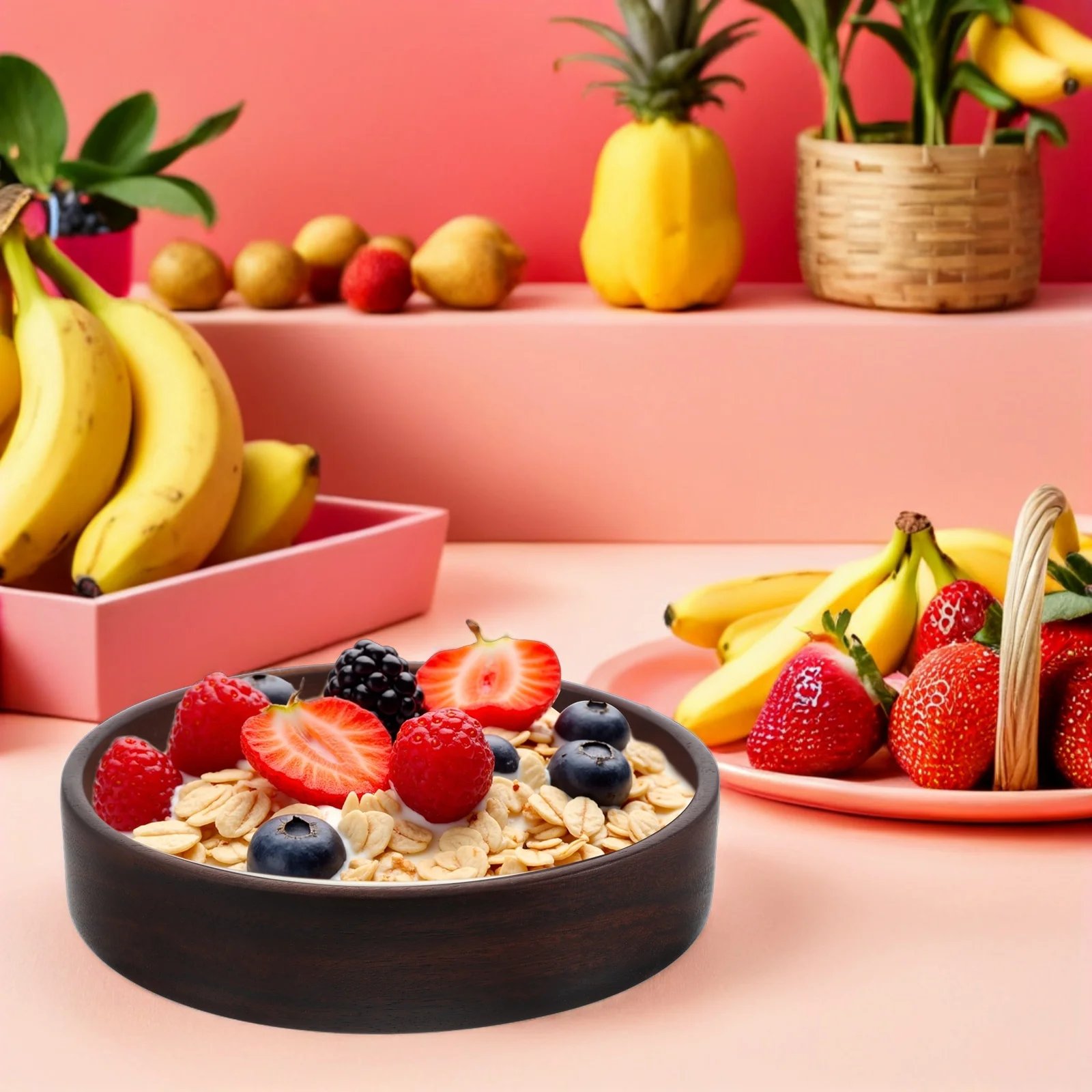 

Wooden Salad Bowl 7.86'' Round Acacia Wood Serving Bowl For Fruit Vegetable Pasta Cereal Soup Snack Popcorn Food Display