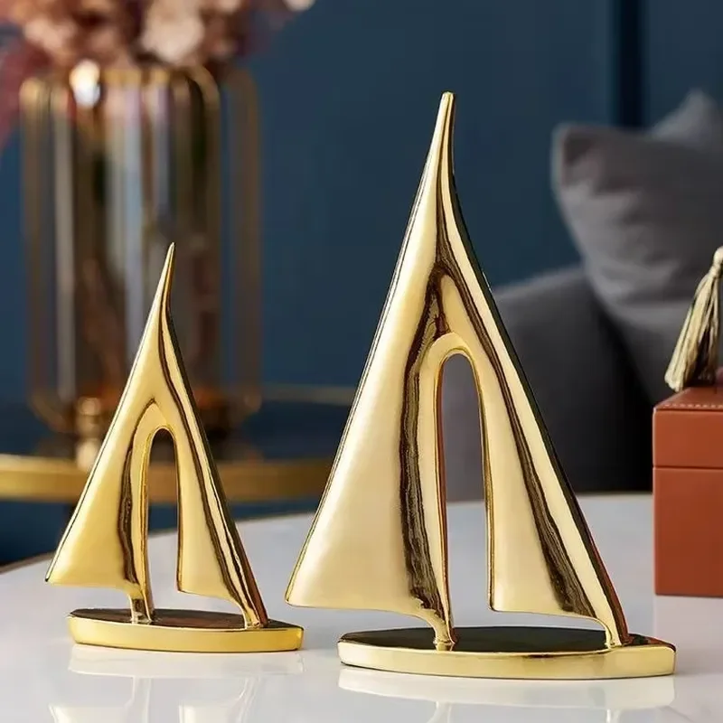 Nordic Home Decoration Brass Golden Sailboat Ornaments Office Desk Decor Accessories