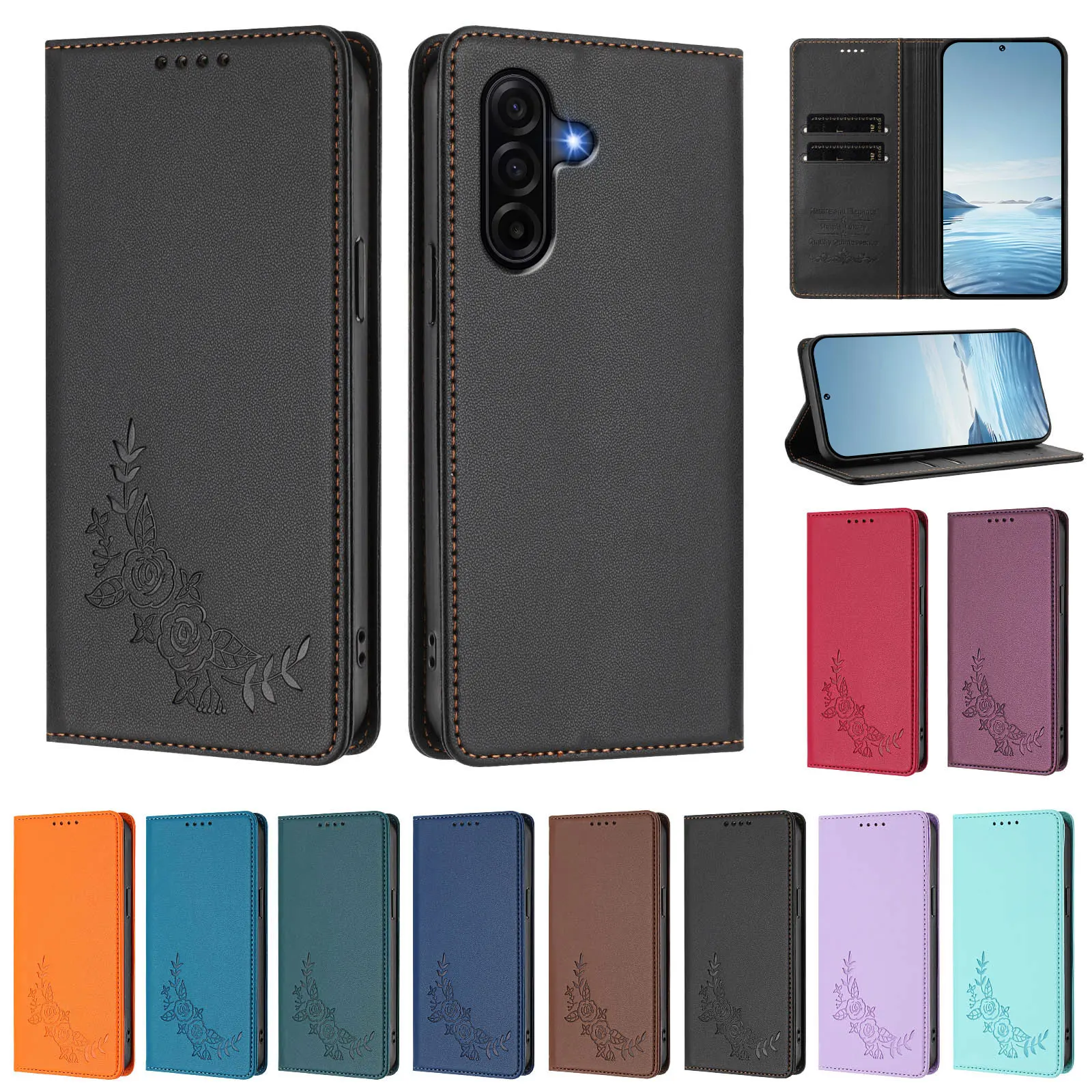 Image of Magnetische Flip-Lederhülle für Samsung Galaxy A57 A37 A27 A17 A07 A56 A36 A26 A16 A06 mit Kartenfach, Ständer und stoßfester Schutzhülle
