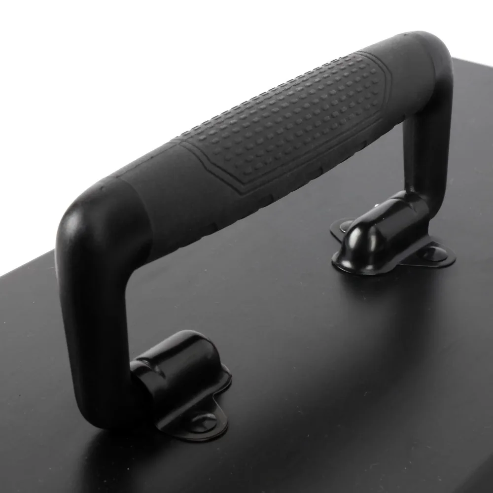 16-inch black metal tool box with removable tool tray for durable and convenient storage space for professional craftsmen