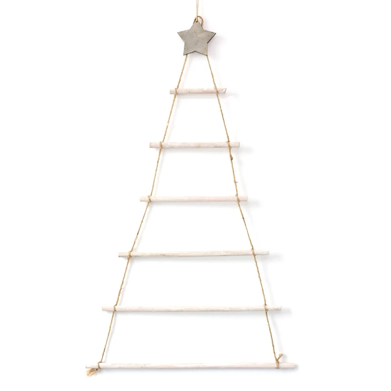 Wooden Christmas Tree  Ornament Wall Mounted Xmas Tree with Branch Ladder for Home Living Room Background Decor