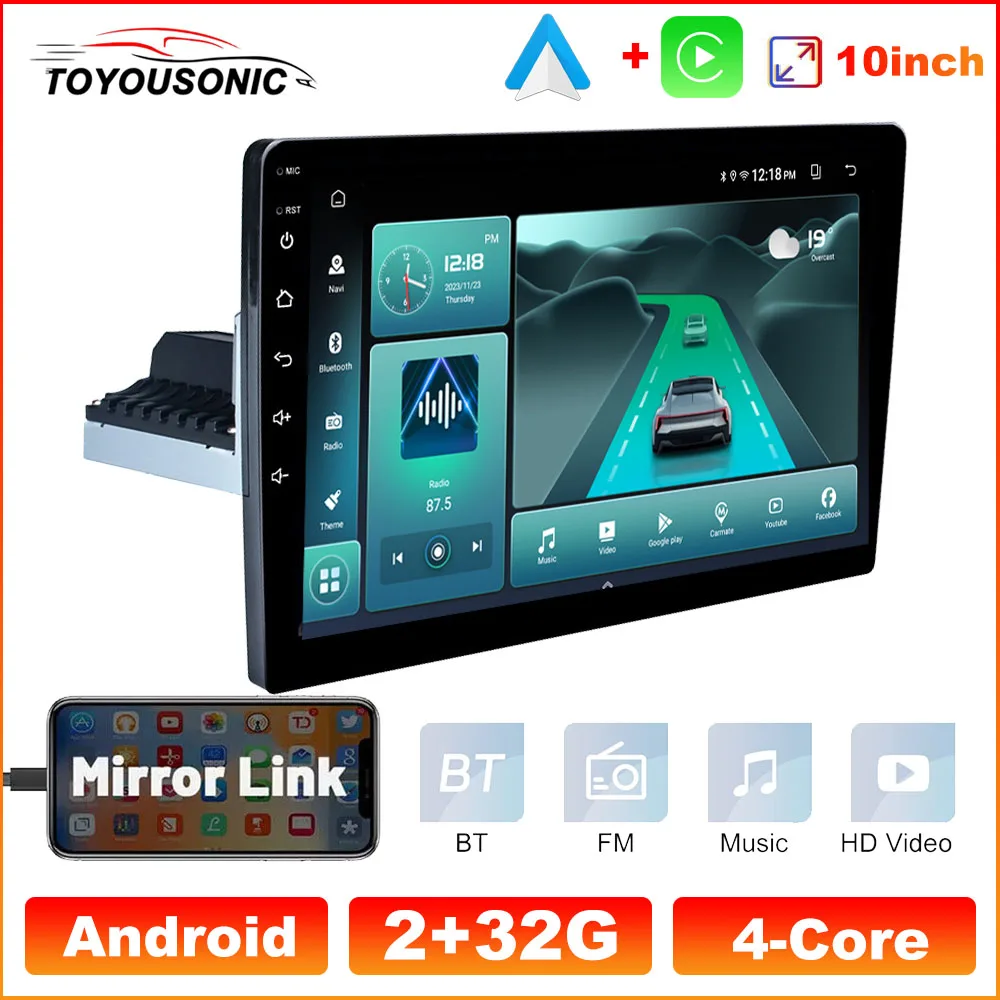 

TOYOUSONIC 1 Din 10Inch Universal Car Radio Wireless Carplay Android Auto GPS Navigator Multimedia Player Wi-Fi FM BT Car Stereo