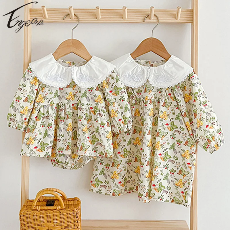

Embroidery Baby Girls Sister Flowers Jumpsuit Toddler Baby Rompers Girls Long Sleeves Girls Dresses Spring Autumn Clothes