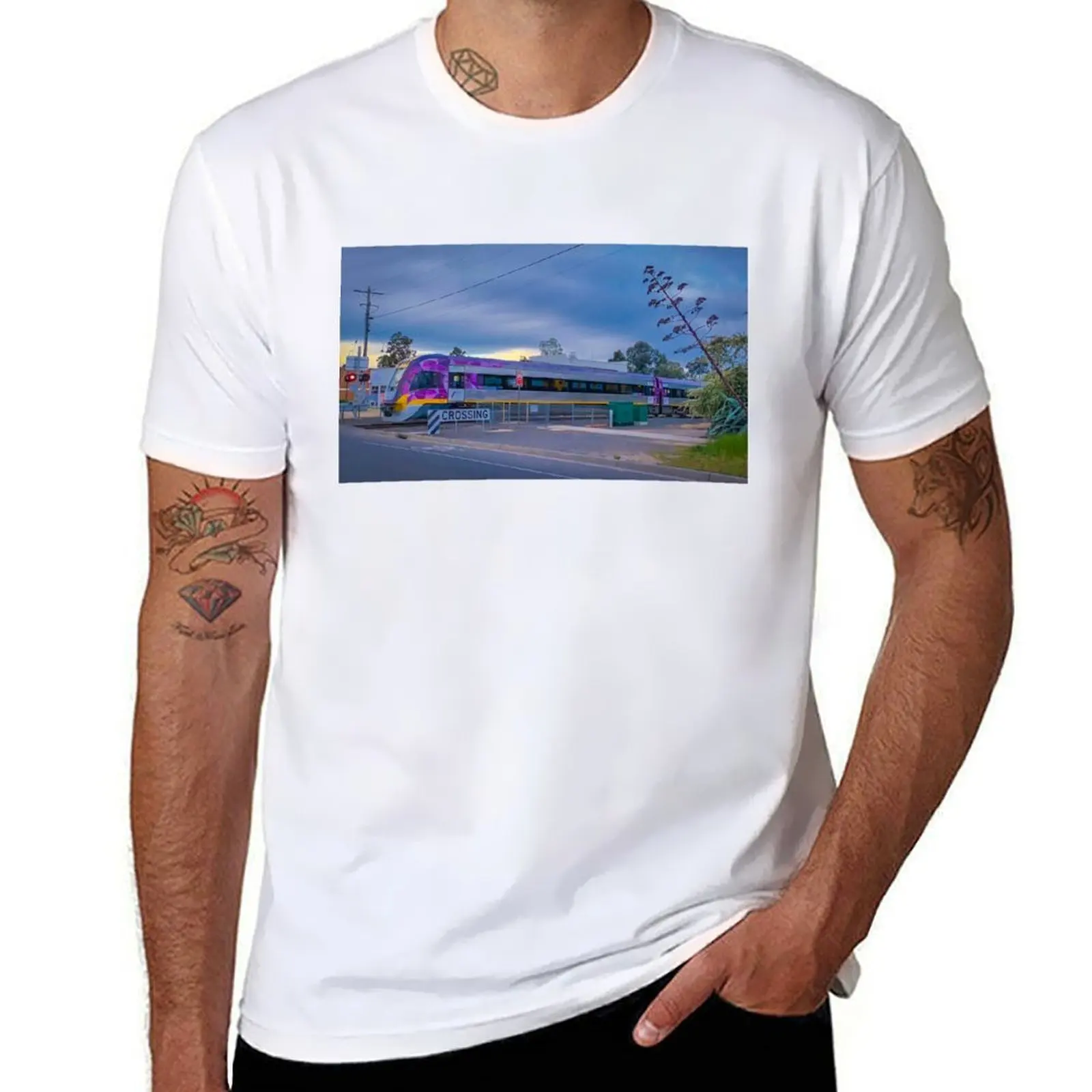 

VLocity Train at Bendigo Level Crossing - Bendigo, Victoria T-Shirt man t shirt cotton high quality t shirt man designer T-Shirt