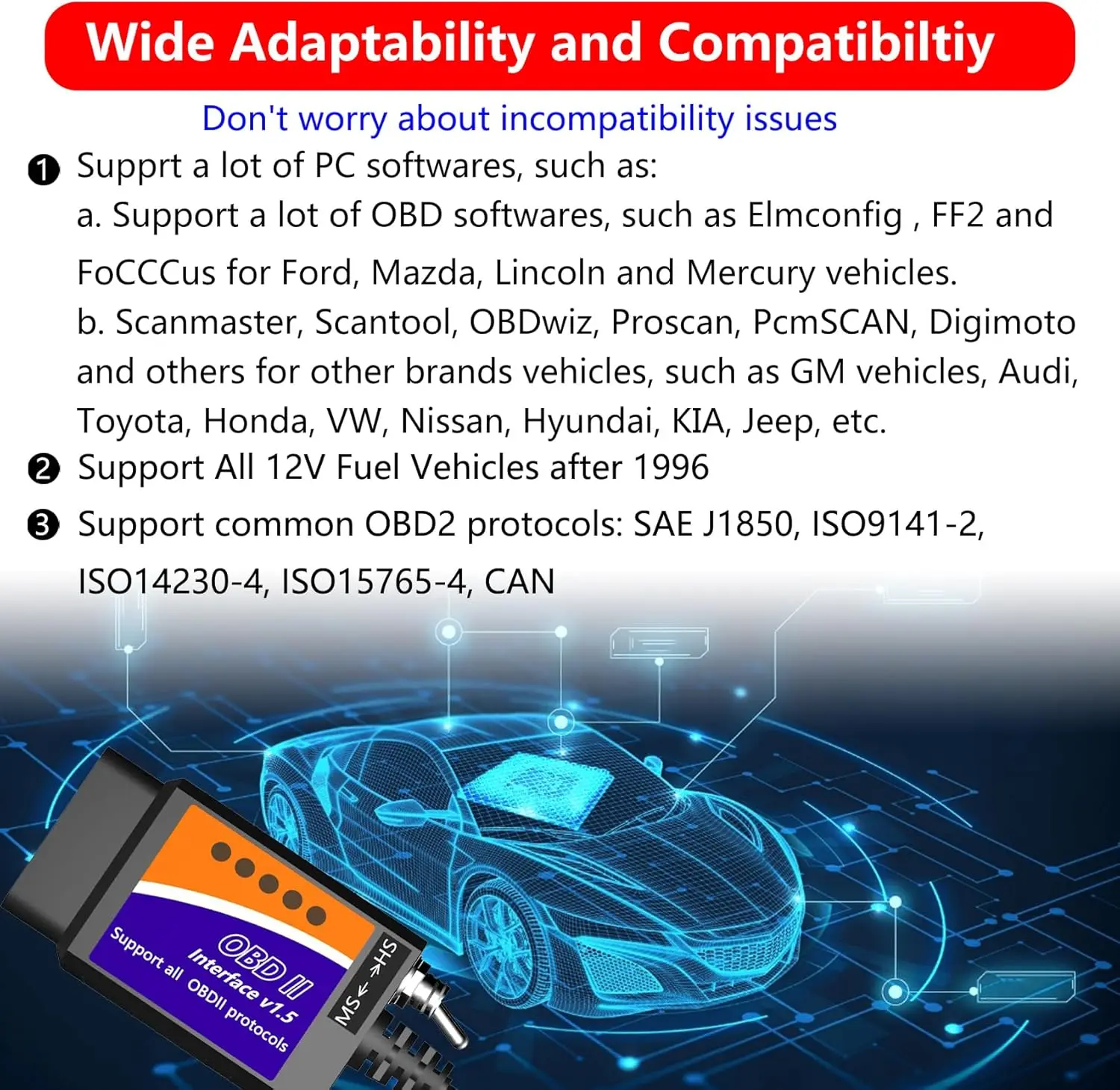 ELM 327 USB Cable Interface OBD to USB OBD 2 II Connector OBDII Scan Automotive Diagnostic Tool