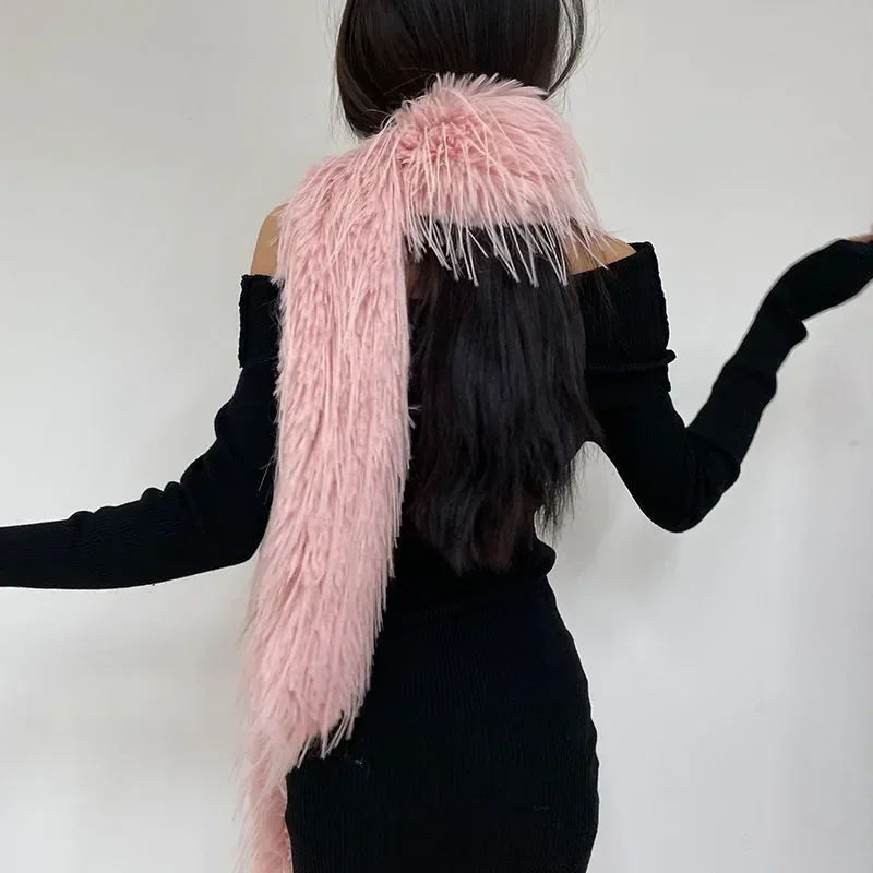 Y2K Women Imitation Mink Fur Scarf Earmuffs Set Winter Warm Thickened Soft Plush Fur Collar Neck Long Scarf New Year Gift