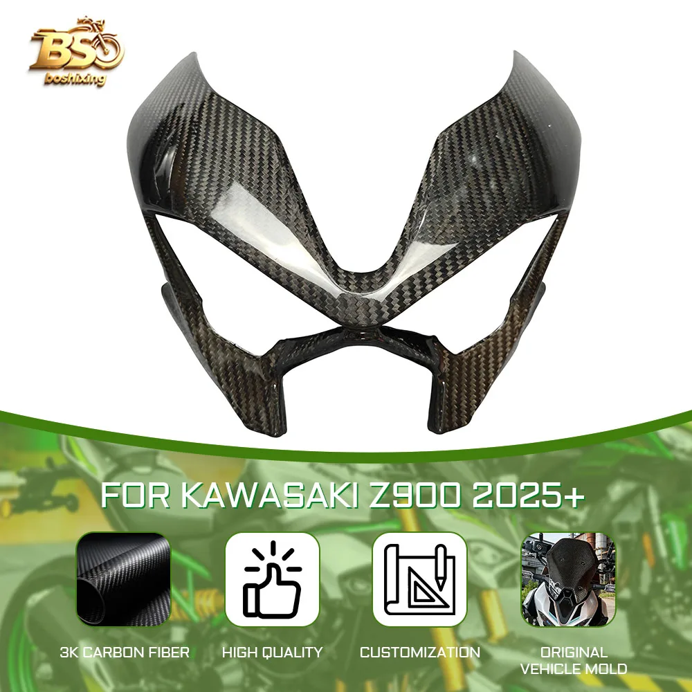 For Kawasaki Z900 2025 Motorcycle Carbon Fiber Front Upper Headlight Cowl Nose Panlel Cowl Fairing Accessories