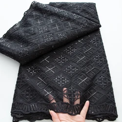 Balck French Mesh Lace Fabric Sequins High Quality Nigerian French Embroidered Tulle Lace Fabric For African Wedding Dress A3724
