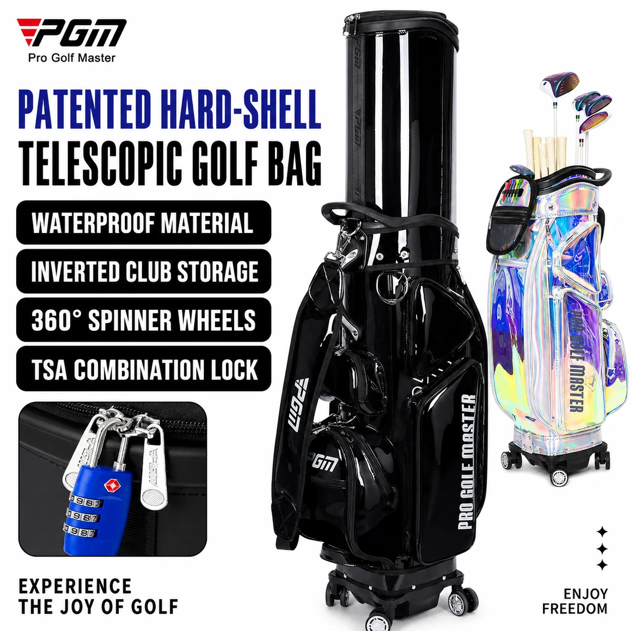 PGM QB122 Women Men Golf Bag Colorful Expansion TPU Waterproof Four-wheel Flat Push Air Consignment Bags Dust-proof Rain Cover