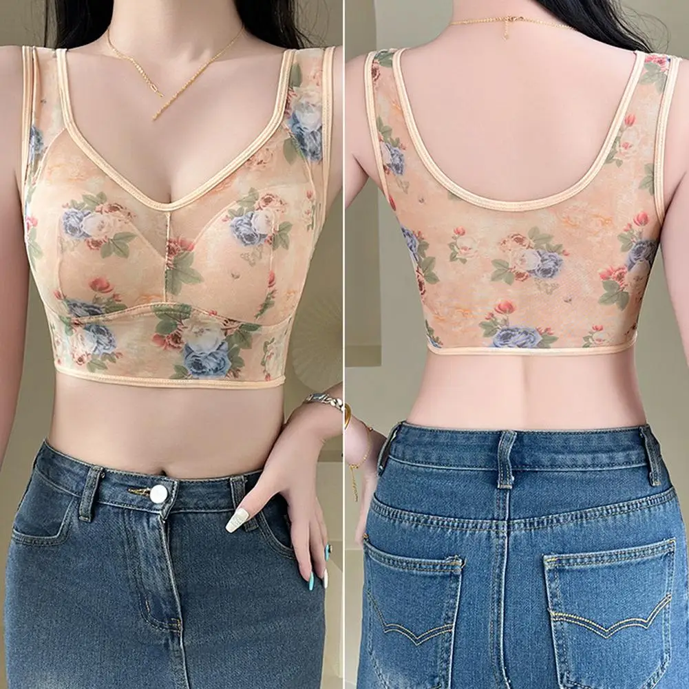 Printed Seamless Lingerie For Women's Plus Size Comfortable Mesh Without Steel Mesh Bra Fashion Anti Sagging Lifting Bra
