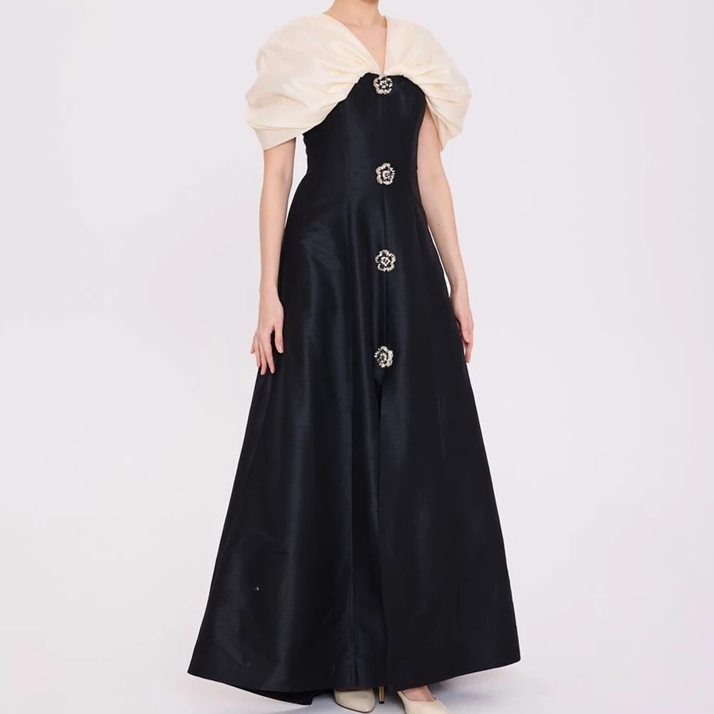 

Customized Off the Shoulder Satin Simple Evening Dress Sleeveless With Crystal Button Party Dress A-line Ankle Length Prom Gown