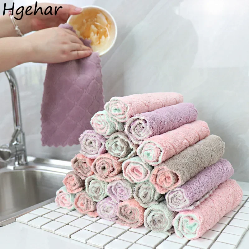 5 Pcs Hand Towel Soft Water Absorbent Double Side Multi-function Kitchen Cleaning Towels Dish Washing Toallas Household Simple