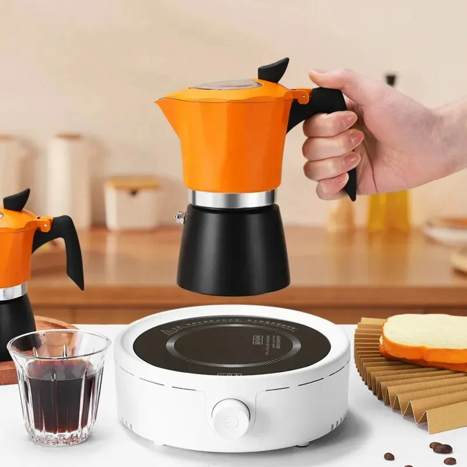 Modern Mongdio Small Italian Coffee Maker with Clay Oven, Stylish Household Espresso Extractor and Coffee Pot