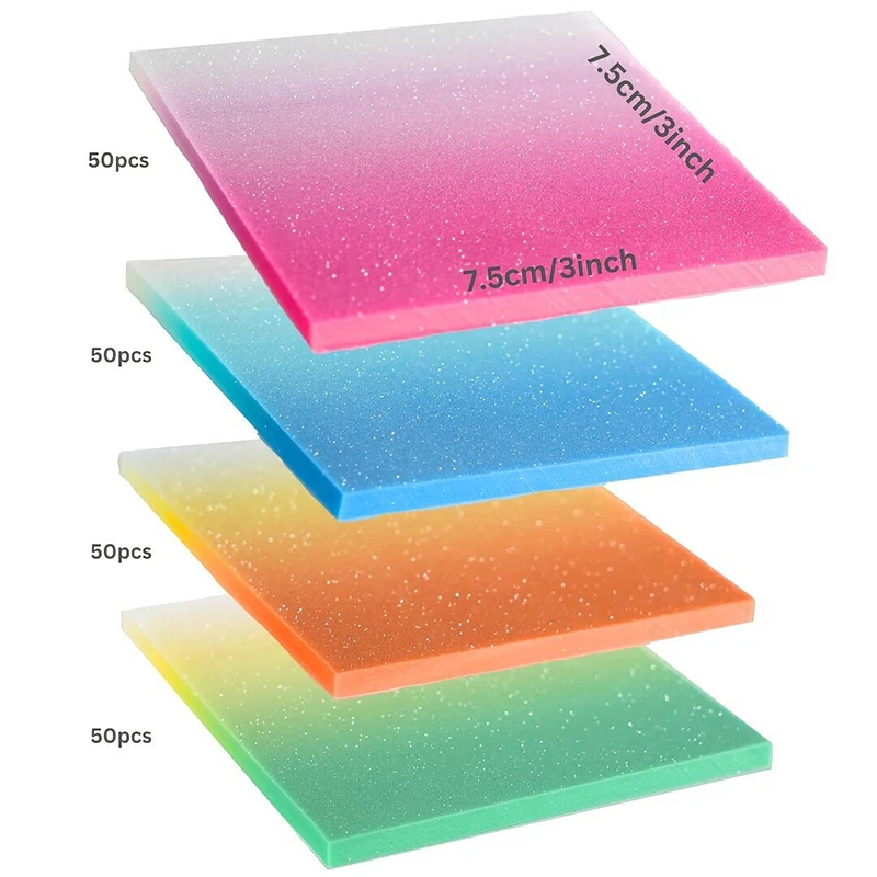 200Pcs Colorful Transparent Glitter Sticky Notes Shiny No Residue Self-Adhesive Memo Pads for Annotation Bookmarks School Supply