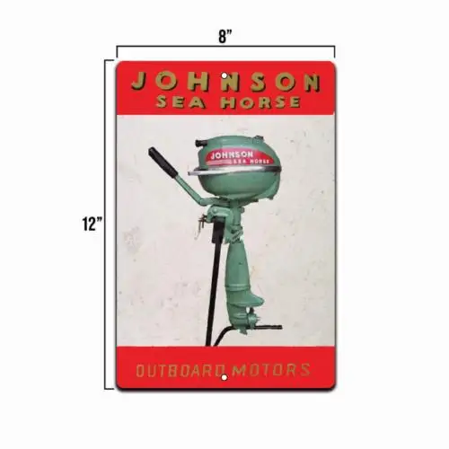 Johnson Outboard Sea Horse Motors Logo Retro Boat Shop Wall Decor Metal Tin Sign