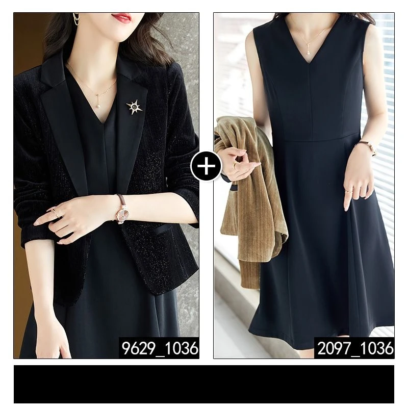 Petite Velvet Blazer Set 2024 Spring Fall Short Jacket & Skirt Casual Office Suit