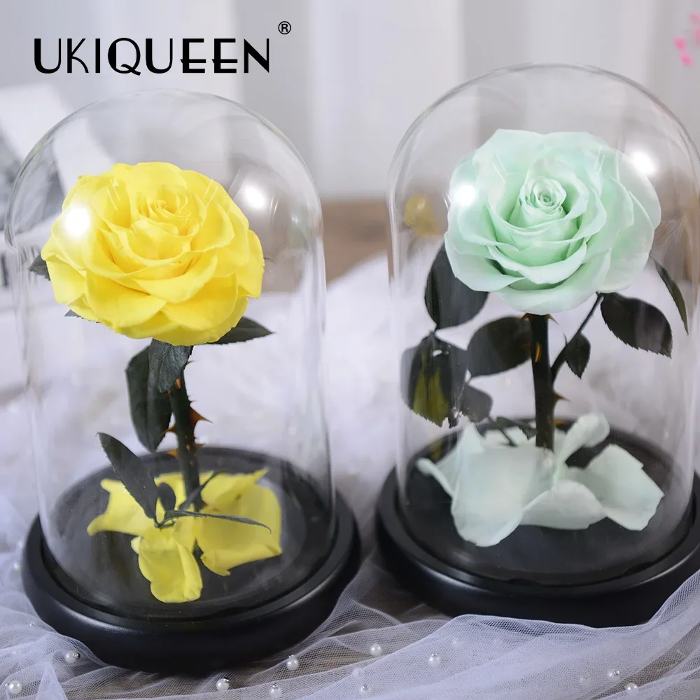 12x20cm Glass Cover Preserved Roses Gift Box Valentine's Day Romantic Gift Mother's Day  Women's Gift Flower Decoration