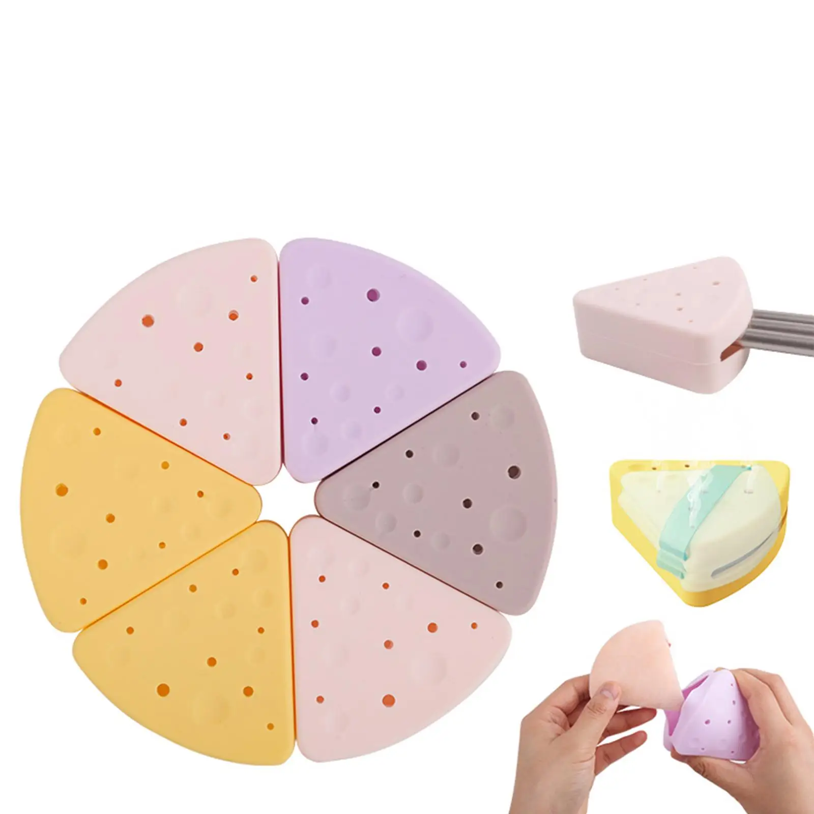 حامل إسفنجة مكياج مثلثة، صندوق تخزين من السيليكون الناعم، حافظة منتفخة محمولة مقاومة للغبار لتنظيم مستحضرات التجميل أثناء السفر