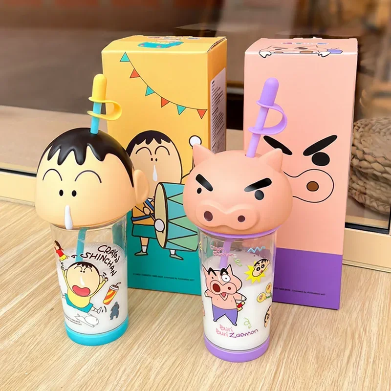 Kawaii 500-600ml Crayon Shin-Chan Cute Big Head  Heat-Resistant Anime Plastic Water Cup Student Large Capacity Portable Straw Cu