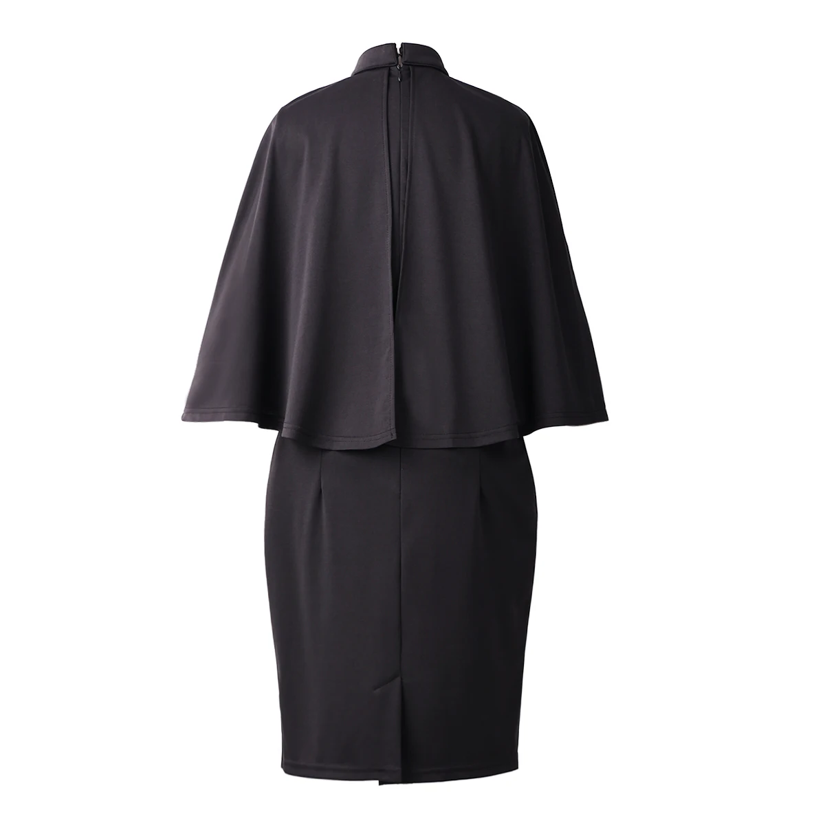 Imagem -06 - Vestidos de Igreja para Mulheres Batwing Cape Slim Midi Dress With Tab Insert Collar