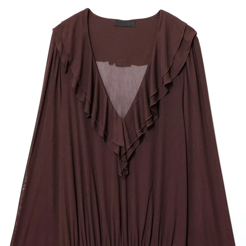 Outono 2025 novo feminino v-ne longo sve a linha ort dr em camadas decoração casual sle 00% outro material dr