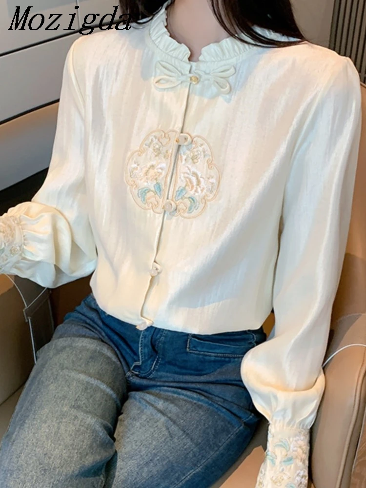 

Spring Autumn Embroidered Ethnic Shirt Women Long Sleeve Blouse Woman Fashiin Office China Ladies Tops