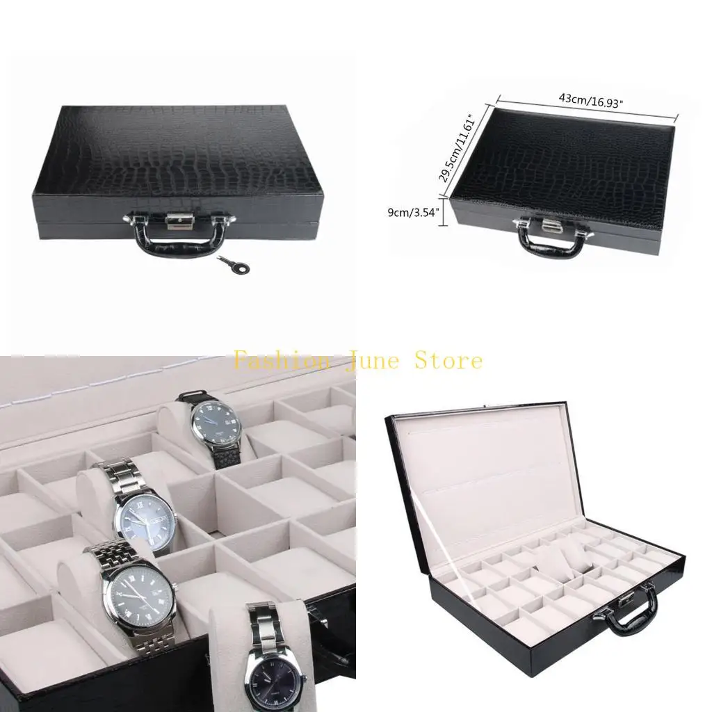 

N5KA Watch Case Jewelry Box for Men 24 Slots Watcth Box Lockable Storage