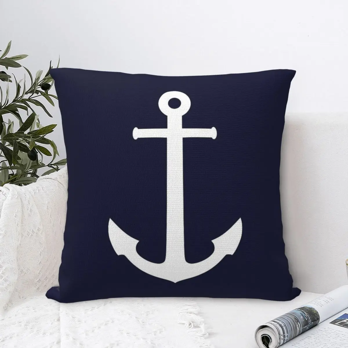

White Anchor On Navy Blue Pillowcase Cushion Comfort Throw Pillow Sofa Decorative Cushions Used for Home Bedroom Living Room
