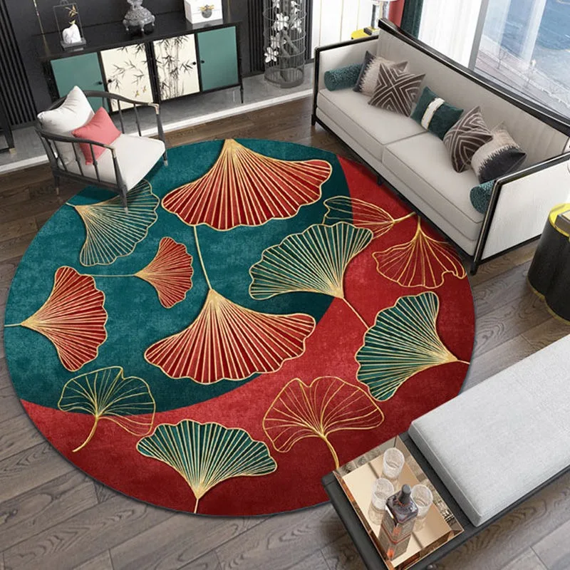 Chinese Style Round Rug – Floral, Bird, Ginkgo & Koi Fish Motifs for Elegant Home Decor